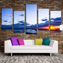 Load image into Gallery viewer, ocean mountain canvas print acadia national park in maine 5 piece canvas wall art yellow cloudy sunset ocean canvas set For Living room
