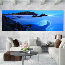 Load image into Gallery viewer, ocean  mountain  canvas  print  green  trees  ocean  rocks  wide  canvas  blue  sky  ocean  panoramic  canvas  wall  art In Living Room
