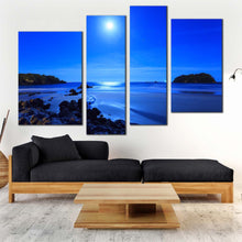 Load image into Gallery viewer, ocean mountain canvas wall art brown ocean rocks 4 piece multiple canvas blue sky ocean canvas print for living room
