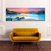 Load image into Gallery viewer, ocean  rocks  canvas  print  blue  ocean  water  1  piece  canvas  wall  art  yellow  sky  stony  beach  canvas  artwork For Living Room
