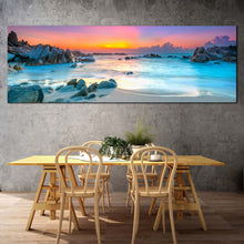 Load image into Gallery viewer, ocean  rocks  canvas  print  blue  ocean  water  1  piece  canvas  wall  art  yellow  sky  stony  beach  canvas  artwork In Dinning Room
