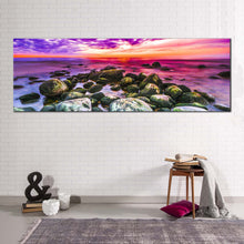 Load image into Gallery viewer, ocean  rocks  canvas  print  colorful  ocean  panoramic  canvas  wall  art  cloudy  sky  ocean  canvas  artwork In Living Room
