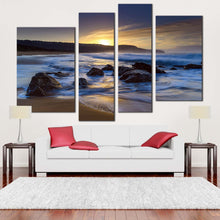 Load image into Gallery viewer, ocean rocks canvas wall art australia blue ocean canvas print yellow sunset killcare beach 4 piece canvas set for living room
