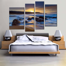 Load image into Gallery viewer, ocean rocks canvas wall art australia blue ocean canvas print yellow sunset killcare beach 4 piece canvas set for your bedroom
