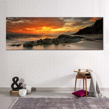 Load image into Gallery viewer, ocean  rocks  canvas  wall  art  beautiful  yellow  sky  boulders  panoramic  canvas  artwork  orange  sunset  seascape  ocean  canvas  print For Living Room
