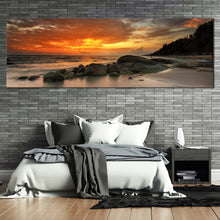 Load image into Gallery viewer, ocean  rocks  canvas  wall  art  beautiful  yellow  sky  boulders  panoramic  canvas  artwork  orange  sunset  seascape  ocean  canvas  print For Bedroom
