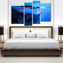 Load image into Gallery viewer, ocean rocks canvas wall art blue sky ocean beach 4 piece canvas green ocean mountain canvas print for bedroom
