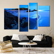 Load image into Gallery viewer, ocean rocks canvas wall art blue sky ocean beach 4 piece canvas green ocean mountain canvas print for your living room 
