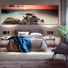 Load image into Gallery viewer, ocean  rocks  canvas  wall  art  brown  ocean  boulders  canvas  print  cloudy  red  yellow  sea  panorama  canvas For Bedroom
