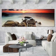 Load image into Gallery viewer, ocean  rocks  canvas  wall  art  brown  ocean  boulders  canvas  print  cloudy  red  yellow  sea  panorama  canvas For Living Room
