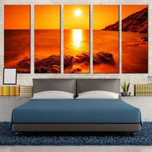 Load image into Gallery viewer, ocean rocks canvas wall art thailand yellow sun ocean landscape 5 piece multi canvas artwork orange sea ocean canvas print For Bedroom
