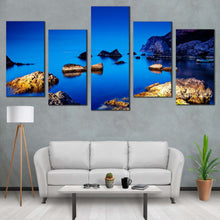 Load image into Gallery viewer, ocean rocks canvas wall art ukraine blue ocean multi canvas artwork brown ocean boulders 5 piece canvas print For Living Room
