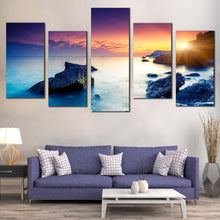 Load image into Gallery viewer, ocean rocks canvas wall art yellow cloudy sky ocean multiple canvas artwork blue ukraine ocean rocks boulders 5 piece canvas print For Living room
