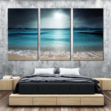 Load image into Gallery viewer, ocean sky canvas print grey la digue island clouds multi canvas blue seychelles beach sand sky 3 piece canvas wall art For Bedroom
