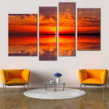 Load image into Gallery viewer, ocean  sky  canvas  print  orange  red  sunset  ocean  canvas  wall  art  dramatic  cloudy  seascape  4  piece  multi  canvas For Living Room
