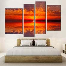 Load image into Gallery viewer, ocean  sky  canvas  print  orange  red  sunset  ocean  canvas  wall  art  dramatic  cloudy  seascape  4  piece  multi  canvas For Bedroom
