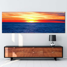 Load image into Gallery viewer, ocean  sky  canvas  print  yellow  red  sunset  ocean  panoramic  canvas  wall  art  dramatic  blue  seascape  waves  canvas  artwork In Living Room
