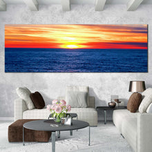 Load image into Gallery viewer, ocean  sky  canvas  print  yellow  red  sunset  ocean  panoramic  canvas  wall  art  dramatic  blue  seascape  waves  canvas  artwork For Living Room
