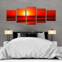 Load image into Gallery viewer, ocean sky canvas print yellow sunset ocean 5 piece canvas wall art red sea ocean waves multiple canvas For Bedroom
