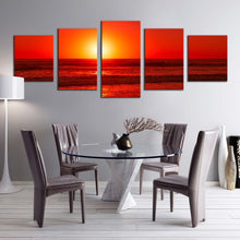 Load image into Gallery viewer, ocean sky canvas print yellow sunset ocean 5 piece canvas wall art red sea ocean waves multiple canvas In Bedroom
