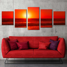 Load image into Gallery viewer, ocean sky canvas print yellow sunset ocean 5 piece canvas wall art red sea ocean waves multiple canvas For Living Room
