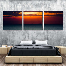 Load image into Gallery viewer, ocean  sky  canvas  wall  art  blue  seascape  multi  canvas  artwork  orange  sunset  clouds  ocean  3  piece  canvas  print For Bedroom
