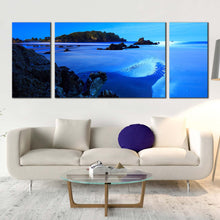 Load image into Gallery viewer, ocean sky canvas wall art blue sky ocean canvas set green trees ocean mountain beach 3 piece canvas print For Living Room
