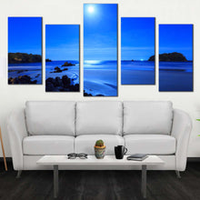 Load image into Gallery viewer, ocean sky canvas wall art blue sky ocean multi canvas artwork blue rocky ocean beach 5 piece canvas print In Living room
