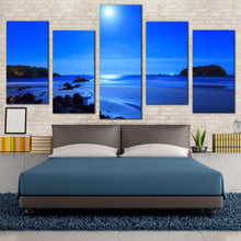 Load image into Gallery viewer, ocean sky canvas wall art blue sky ocean multi canvas artwork blue rocky ocean beach 5 piece canvas print In Bedroom
