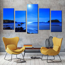 Load image into Gallery viewer, ocean sky canvas wall art blue sky ocean multi canvas artwork blue rocky ocean beach 5 piece canvas print For Living Room
