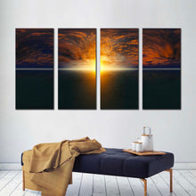 Load image into Gallery viewer, ocean sky canvas wall art dramatic cloudy yellow sunset sea multiple canvas beautiful blue sky ocean 4 piece print In Living room
