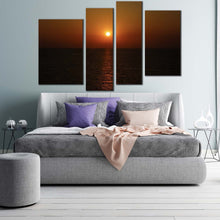 Load image into Gallery viewer, ocean sky canvas wall art grey ocean 4 piece canvas print orange sky mediterranean sea multiple canvas for your bedroom
