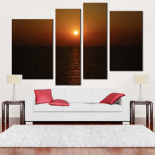 Load image into Gallery viewer, ocean sky canvas wall art grey ocean 4 piece canvas print orange sky mediterranean sea multiple canvas for living room
