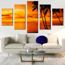 Load image into Gallery viewer, ocean sky canvas wall art orange cloudy seascape canvas set dramatic yellow ocean 5 piece canvas print For Living Room
