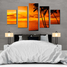 Load image into Gallery viewer, ocean sky canvas wall art orange cloudy seascape canvas set dramatic yellow ocean 5 piece canvas print For Bedroom
