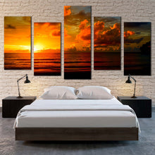 Load image into Gallery viewer, ocean sky canvas wall art thailand orange ocean multiple canvas cloudy yellow sunset ocean sea 5 piece canvas print For Bedroom
