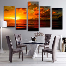 Load image into Gallery viewer, ocean rocks canvas wall art vietnam blue ocean 5 piece canvas quy nhon bay ocean beach canvas print orange sky stony ocean multi canvas artwork For Dining Room
