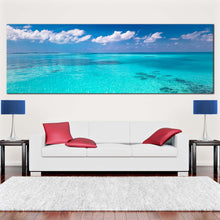 Load image into Gallery viewer, ocean  sky  canvas  wall  art  white  clouds  ocean  wide  canvas  blue  ocean  1  piece  canvas  print In Living Room
