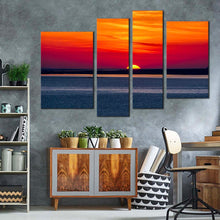 Load image into Gallery viewer, ocean sunrise canvas print turkey grey ocean sea multiple canvas izmir orange yellow ocean sky 4 piece canvas wall art for your living room 
