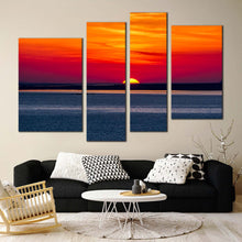 Load image into Gallery viewer, ocean sunrise canvas print turkey grey ocean sea multiple canvas izmir orange yellow ocean sky 4 piece canvas wall art in living room
