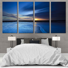 Load image into Gallery viewer, ocean sunrise canvas wall art blue ocean seascape 4 piece canvas set yellow cloudy sky sea canvas print For Bedroom
