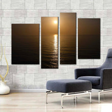 Load image into Gallery viewer, ocean sunset canvas print japan ocean yellow sun scenery 4 piece canvas wall art beautiful brown ocean multiple canvas for living room
