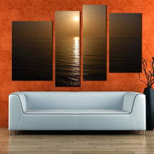 Load image into Gallery viewer, ocean sunset canvas print japan ocean yellow sun scenery 4 piece canvas wall art beautiful brown ocean multiple canvas for your living room
