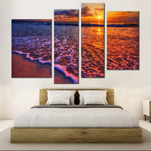 Load image into Gallery viewer, ocean sunset canvas wall art cloudy orange ocean sky 4 piece canvas print blue ocean waves multiple canvas for bedroom
