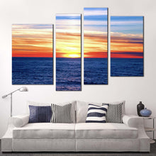 Load image into Gallery viewer, ocean sunset canvas wall art dramatic blue sea waves multi canvas artwork orange clouds ocean seascape 4 piece canvas print for living room
