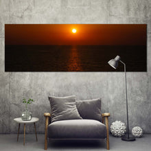 Load image into Gallery viewer, ocean  sunset  canvas  wall  art  grey  mediterranean  sea  1  piece  canvas  print  orange  ocean  sky  triptych  wide  canvas  print In Living Room
