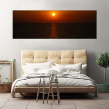 Load image into Gallery viewer, ocean  sunset  canvas  wall  art  grey  mediterranean  sea  1  piece  canvas  print  orange  ocean  sky  triptych  wide  canvas  print For Bedroom
