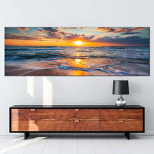 Load image into Gallery viewer, ocean  sunset  canvas  wall  art  orange  clouds  ocean  sky  panoramic  canvas  artwork  dramatic  blue  sea  waves  canvas  print For Living Room
