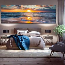 Load image into Gallery viewer, ocean  sunset  canvas  wall  art  orange  clouds  ocean  sky  panoramic  canvas  artwork  dramatic  blue  sea  waves  canvas  print For Bedroom
