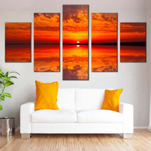 Load image into Gallery viewer, ocean  sunset  canvas  wall  art  orange  red  cloudy  ocean  seascape  5  piece  canvas  print  dramatic  sea  waves  multiple  canvas For Living Room
